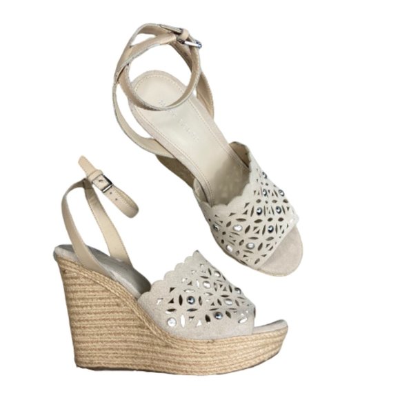 Marc Fisher Tan Hata Suede Studded Wedge Sandals - Picture 1 of 10